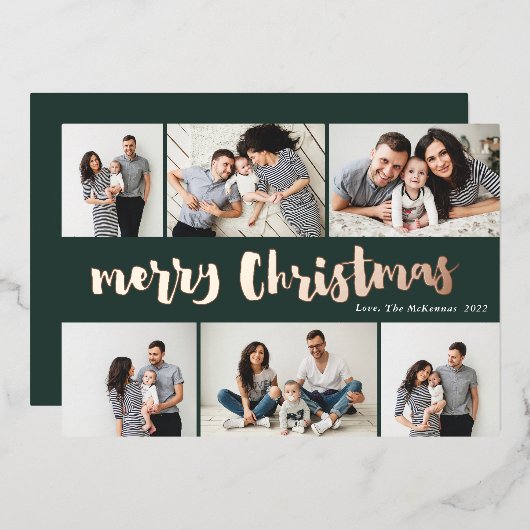 手書きのメリークリスマス 6 フォト ローズゴールド 箔シーズンカード (正面/裏面)