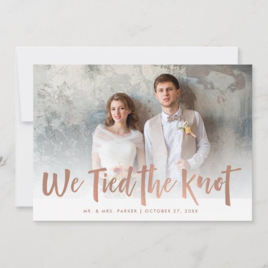 手書きのモダンたった今結婚しました写真の告知 招待状 (正面)