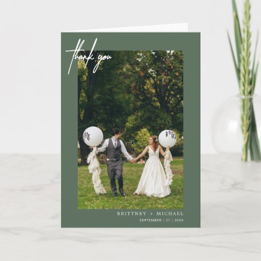 手書きのモダンなセージ サンキューカード (正面)