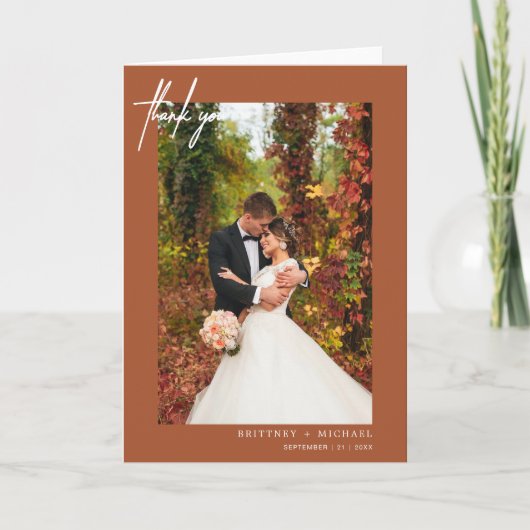 手書きのモダンなテラコッタのサンキューカード サンキューカード (正面)