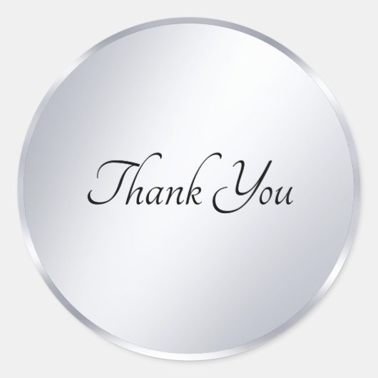 手書きのモダンな感謝のテキストメタリックシルバー ラウンドシール (正面)