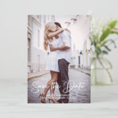 手書きのモダンな結婚式のプロポーズ写真 セーブザデート (スタンド正面)