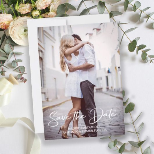 手書きのモダンな結婚式のプロポーズ写真 セーブザデート