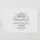 手書きのモダン花カジュアルの結婚式 招待状 (正面/裏面)