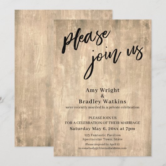 手書きのラスティックスタイル　受付のみ 招待状 (正面/裏面)