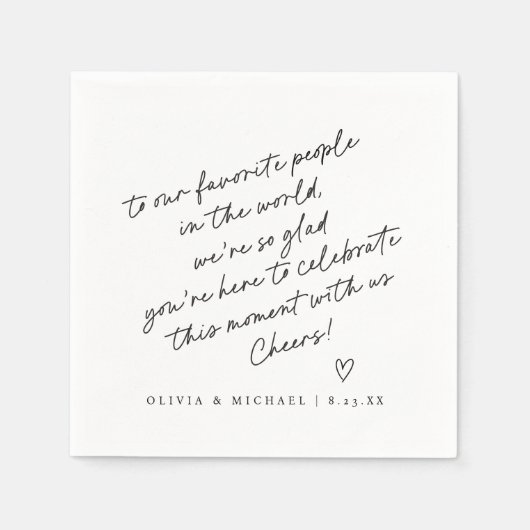 手書きのラブノートスタイルのハートウェディング スタンダードカクテルナプキン (正面)