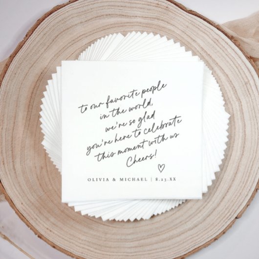 手書きのラブノートスタイルのハートウェディング スタンダードカクテルナプキン