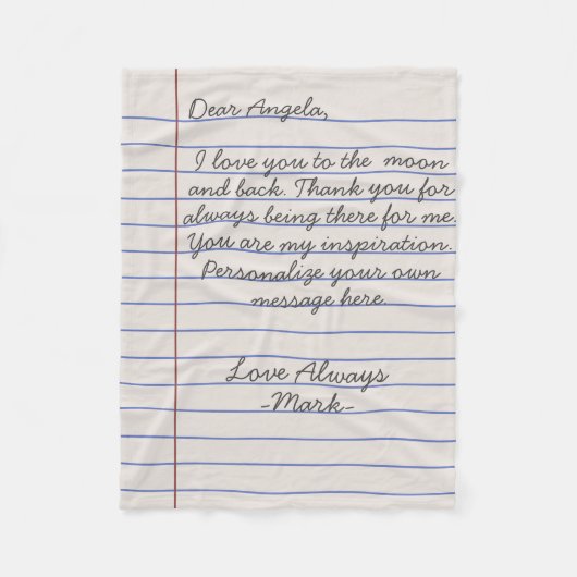 手書きのラブレターまたはメッセージのカスタム フリースブランケット (正面)