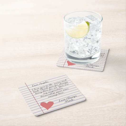 手書きのラブレターまたはメッセージ     スクエアペーパーコースター (インサイチュ)