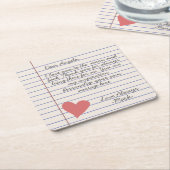 手書きのラブレターまたはメッセージ     スクエアペーパーコースター (アングル)