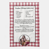 手書きのレシピキープサケブルゴーニュの格子柄の写真 キッチンタオル (縦)