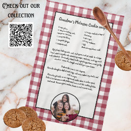 手書きのレシピキープサケブルゴーニュの格子柄の写真 キッチンタオル