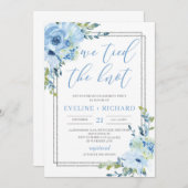 手書きのレタリングブルーのフローラが結び目を結んだ 招待状 (正面/裏面)