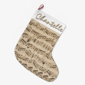 手書きのヴィンテージシートのクリスマス ラージクリスマスストッキング (正面 (吊り時))