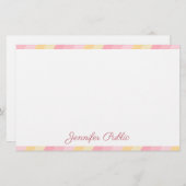 手書きの一流の文字のピンクの黄色の白のテンプレート 便箋 (正面/裏面)