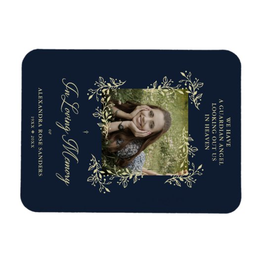 手書きの優雅なカリグラフィー ネイビー ウェディング メモリアル マグネット (横)