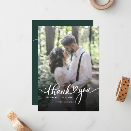 手書きの写真エレガントな結婚式ありがとう ノートカード (正面/裏面インサイチュ)