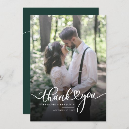 手書きの写真エレガントな結婚式ありがとう ノートカード (正面/裏面)