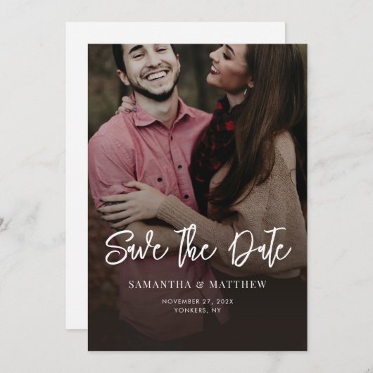 手書きの写真エレガントな結婚式 セーブザデート (正面/裏面)