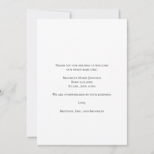 手書きの写真ベビーシャワーありがとう サンキューカード (裏面)