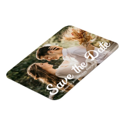 手書きの写真モダンの日付を結婚保存する マグネット (左側)