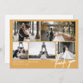 手書きの写真モダンコラージュマスタードイエロー サンキューカード (正面/裏面)