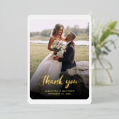 手書きの写真結婚ありがとう金ゴールド 箔招待状 (立ち正面)