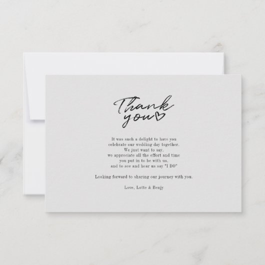 手書きの写真結婚ありがとう ノートカード (裏面)