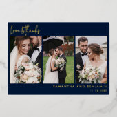 手書きの写真結婚コラージュありがとう金ゴールド 箔招待状 (正面)