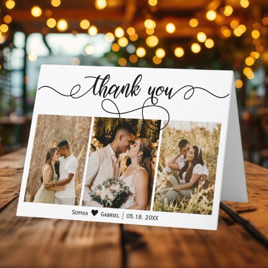 手書きの写結婚真コラージュありがとう サンキューカード