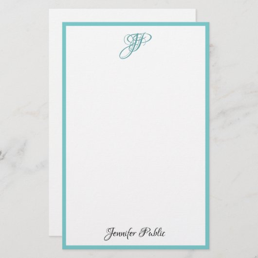 手書きの原稿のモノグラムの名前のシンプルのモダン 便箋 (正面/裏面)