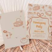 手書きの友情秋感謝祭パーティー 招待状