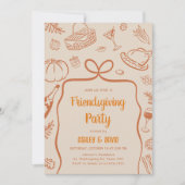 手書きの友情秋感謝祭パーティー 招待状 (正面)