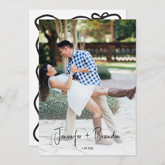 手書きの古い金の日付写真を保存 招待状 (正面/裏面)