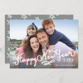 手書きの台本ハッピー・ニュー・イヤー・ホリデー・フォト シーズンカード (正面/裏面)