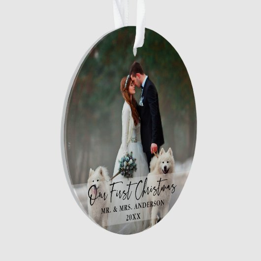 手書きの台本初めてのクリスマス結婚の写真 オーナメント (正面)