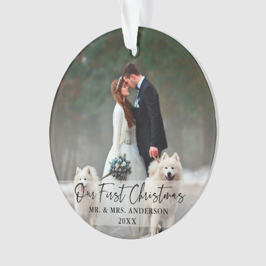 手書きの台本初めてのクリスマス結婚の写真 オーナメント (正面)
