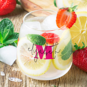 手書きの名前モノグラム ステムなしワイングラス