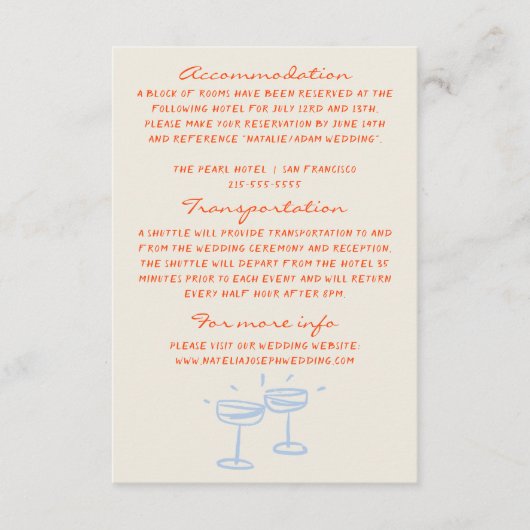 手書きの奇妙な結婚式の詳細 エンクロージャーカード (正面)