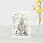 手書きの子供の落書きクリスマスツリー カード (黄色い花)