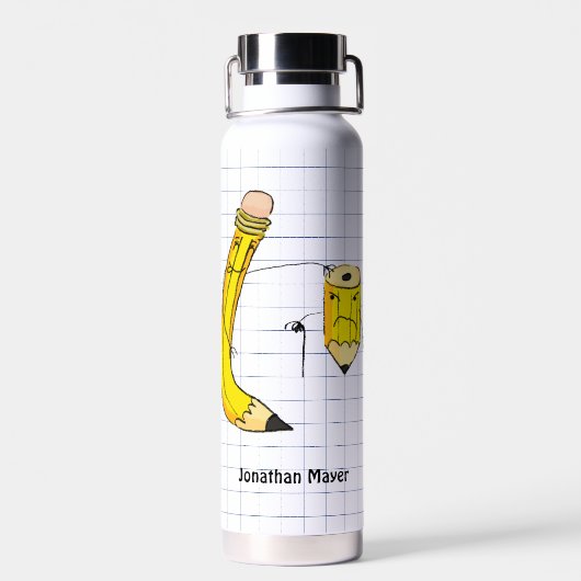 手書きの学校用品の鉛筆 ウォーターボトル (背面)