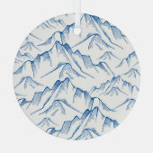 手書きの山の風景パターン。 ガラスオーナメント (裏面)