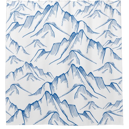 手書きの山の風景パターン。 シャワーカーテン (正面)