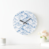 手書きの山の風景パターン。 ラージ壁時計 (ホーム)