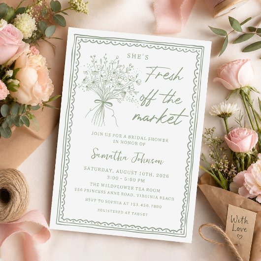 手書きの市場直送ブライダルシャワー 招待状