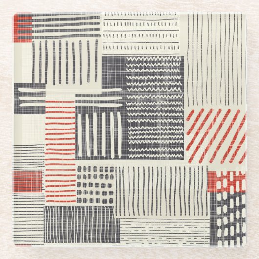 手書きの幾何学的ストライプなパターン、シームレスなパターン。 ガラスコースター (正面)