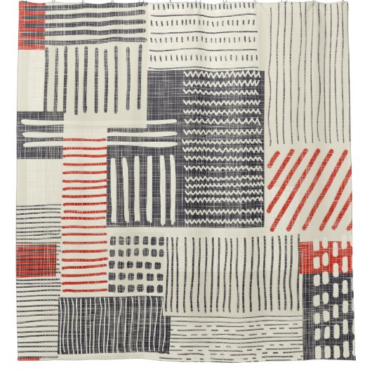 手書きの幾何学的ストライプなパターン、シームレスなパターン。 シャワーカーテン (正面)