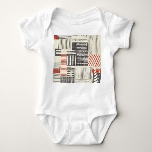 手書きの幾何学的ストライプなパターン、シームレスなパターン。 ベビーボディスーツ (正面)