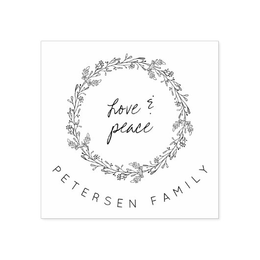 手書きの愛と平和の冬のリースの家族の名前 ラバースタンプ (インプリント)