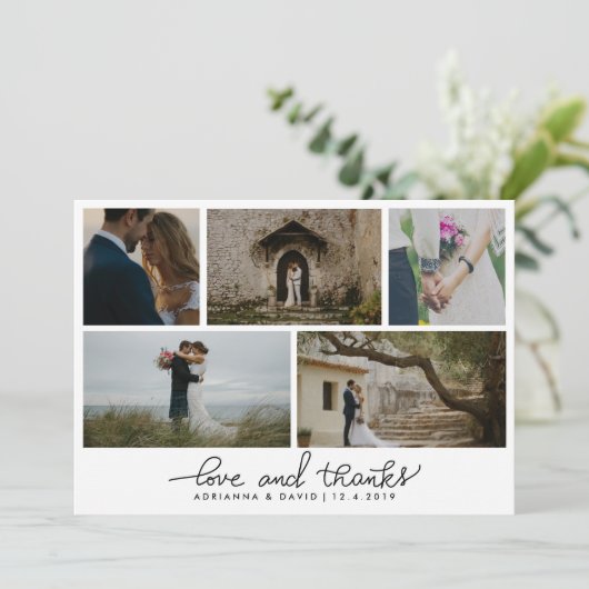 手書きの愛と感謝していカップルの写真結婚の サンキューカード (スタンド正面)